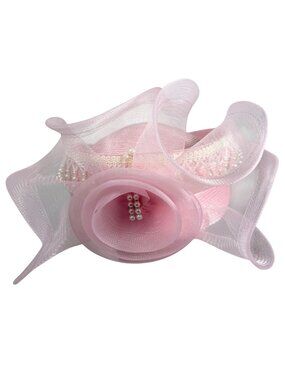 Pink Womens Church Derby Fascinator Hat Pearl Trim Large Bow By Bertha B. Simon